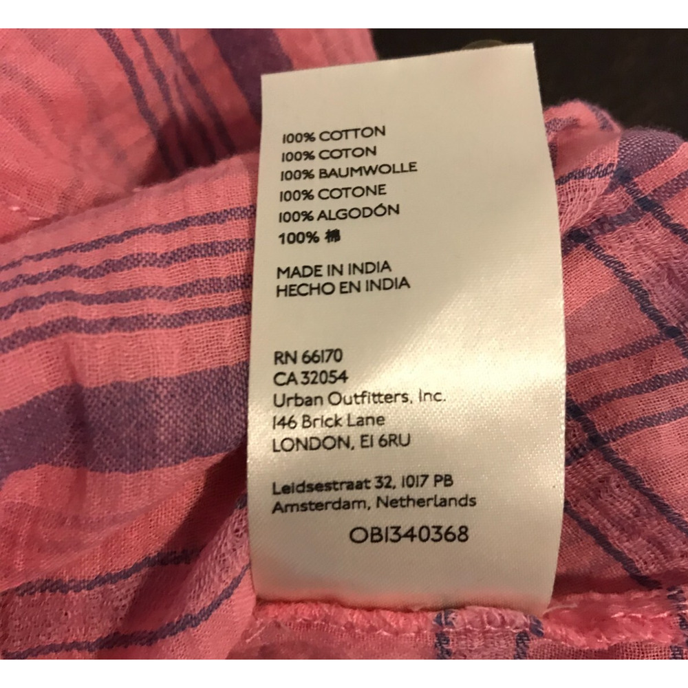 Anthro Pilcro Plaid Tunic XS Pink Blue Henley Pintuck High Low Shirt - Picture 11 of 11